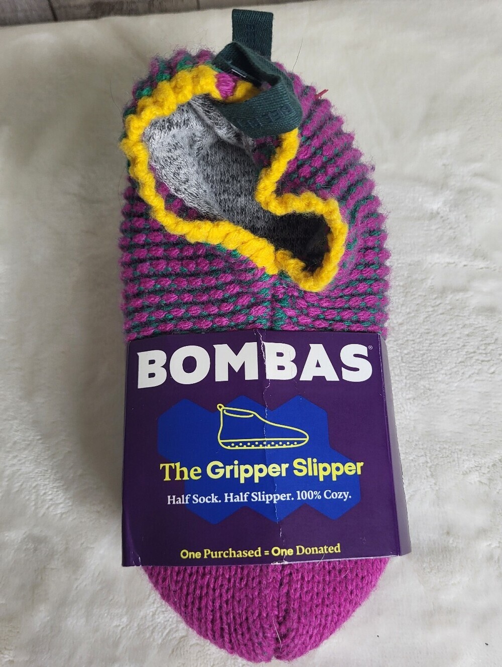 Bombas Gripper Slipper in Magenta with Yellow Trim. Toddler 8-10